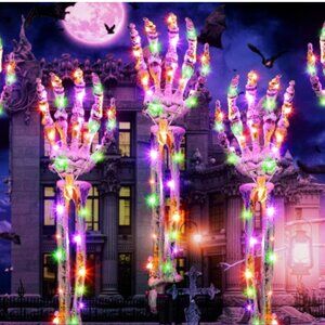 Halloween Decorations, 5 Pack Lighted Skeleton Arm Stakes with 8 Modes Music Syn